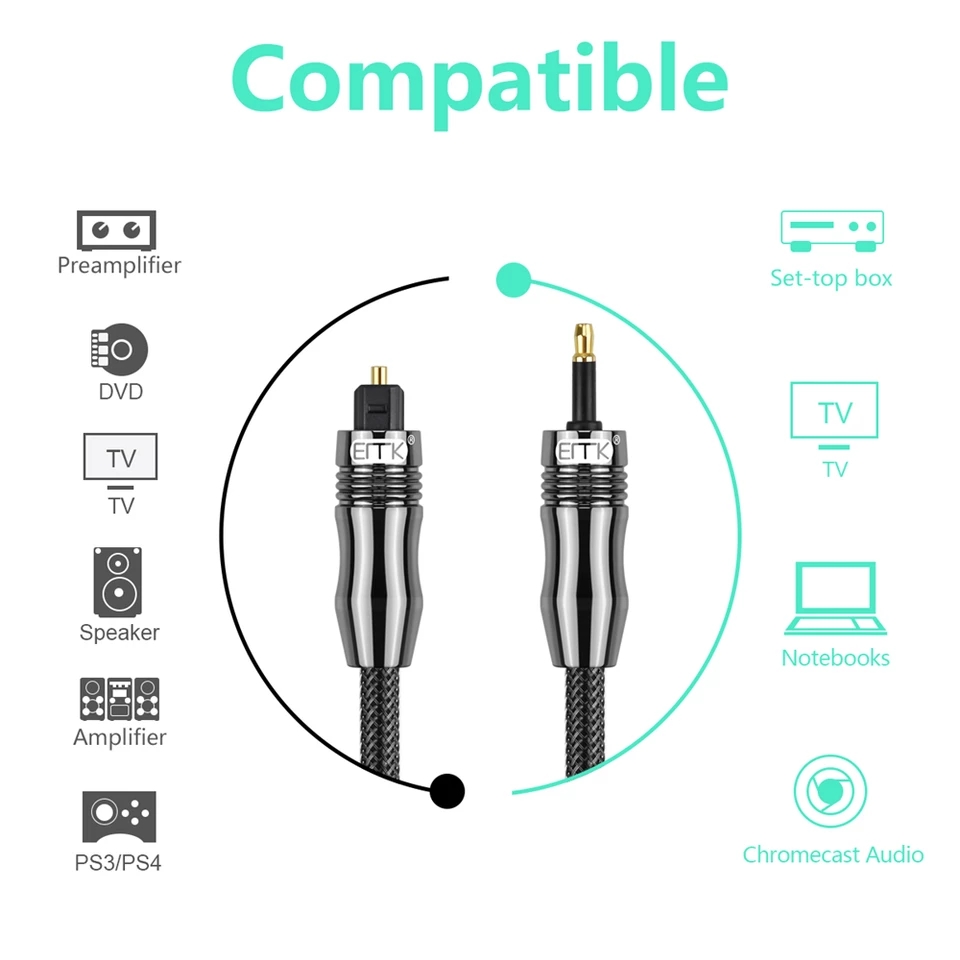 câble/audio digital sound toslink vers mini câble toslink 3,5mm câble  optique SPDIF 3,5 vers adaptateur de câble audio optique pour Macbook  longueur 2m